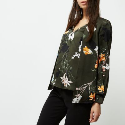 Green floral print 2 in 1 blouse